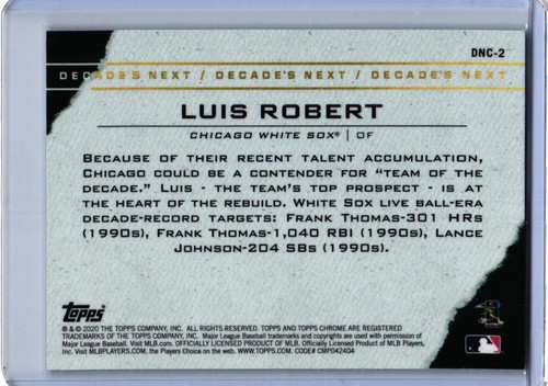2020 Topps Chrome Update #DNC-2 Luis Robert #DNC-2 Decade's Next - Picture 2 of 2