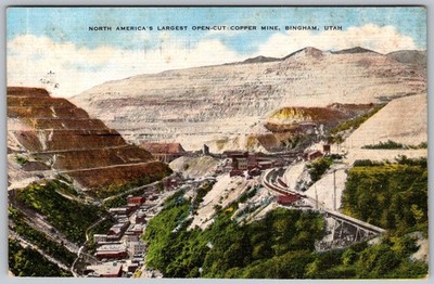 Antique Linen Postcard Bingham Canyon Copper Mine, Utah Bingham, UT 1910s