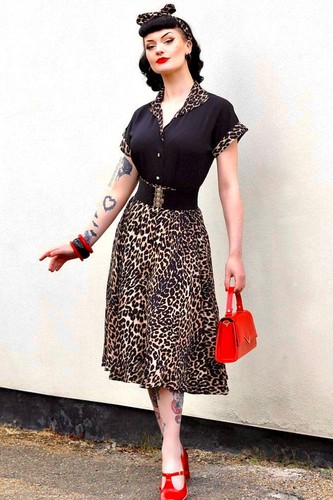 RocknRomance Leo rockabilly retro Knopfleiste Leopard Swing Rock Tellerrock - Picture 2 of 7