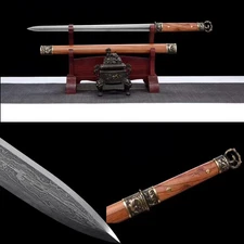 China Sword Chinese Tang Jian Damascus Steel Rosewood Saya Full Tang Sharp 
