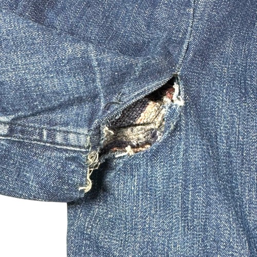 Vintage 60er Decke gefüttert Denim Chore Mantel Workwear Jacke Thrashed Distressed - Bild 11 von 14