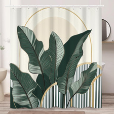 Green Boho Shower Curtain 71X74 Inches Modern Tropical Leaves Minimalist Gold