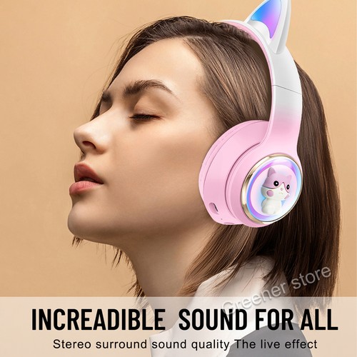 Kid LED Cat Ear Wireless Headphone Bluetooth Headset Foldable Gaming Earphone - Foto 7 di 19