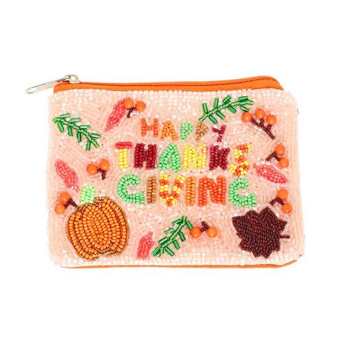 Happy Thanksgiving Fall Harvest Seed Bead Mini Pouch Coin Bag ~Made in India~ - Picture 1 of 3