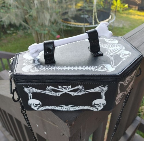 Coffin casket kreepsville purse skeleton handbag crossbody With Chain Strap  - Picture 7 of 12