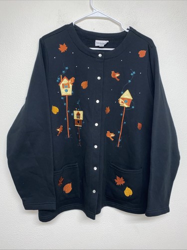 Suéter Para Mujer A Presión Hojas Bordadas Otoño Cottagecore Pájaros Talla 2X - Imagen 1 de 10