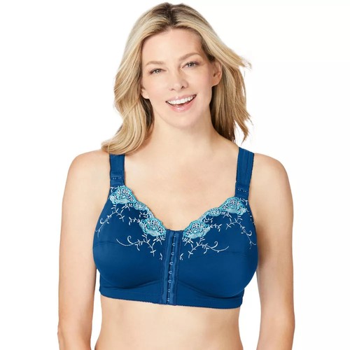 Comfort Choice Women's Plus Size Front-Close Embroidered Wireless Posture Bra