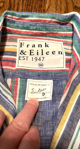 Camicia relax Frank & Eileen lino Eileen con bottoni donna XS a righe $258 vendita al dettaglio - Foto 3 di 3