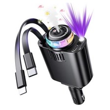 Retractable Car Charger with Starlight and Aromatherapy, 5 in 1 USB C Car Black