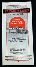 Paradox Lines Time Table Denver Amarillo Kansas City 1927 Early Bus Travel