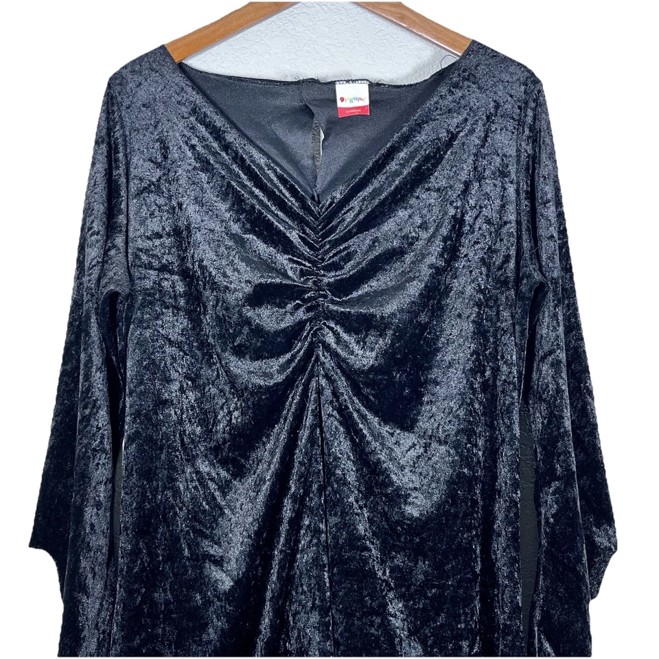 Disfraz Mujer’s L Negro Terciopelo Bruja Disfraz Vestido Gótico Halloween Dobladillo Acanalado Foto 2 de 4