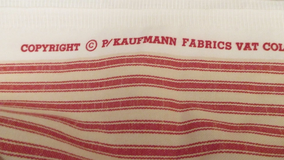 Red OFF WHITE RAILROAD STRIPE COTTON PILLOW TICKING P/Kaufman 2yd 16" x56 - Image 2 of 4