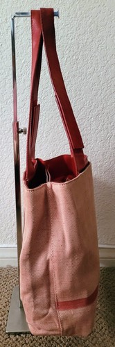 AUTENTICA BORSA TOTE PRADA TELA E PELLE USATA DUSTBAG ROSSO ROSATO MEDIA - Foto 3 di 22