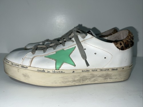 Golden Goose Hi Star D Low Top Sneakers White Green Star Cheetah Heel Sz 9.5 /40 - Picture 6 of 22