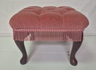 Vintage Pink Velvet Deep Buttoned Square Stool Footstool Upholstered