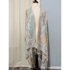 PASHMINA 100% Pashmina Scarf Shawl Paisley Print Fringe Pastel Color Luxury