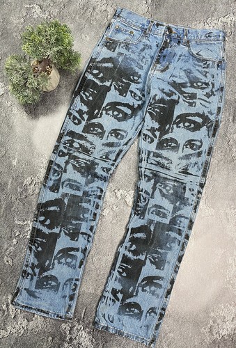 Avant-Garde print denim pants cool eyes