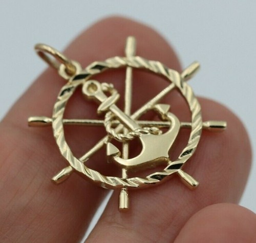 New 9k 9ct Yellow Gold Anchor Wheel Charm Pendant Nautical Pendant - Free post - Picture 6 of 20
