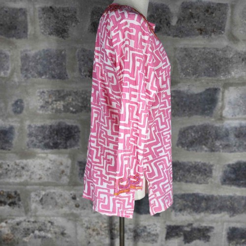 BARBARA GERWIT M pink long cotton tunic top swim cover with beading - Picture 5 of 7