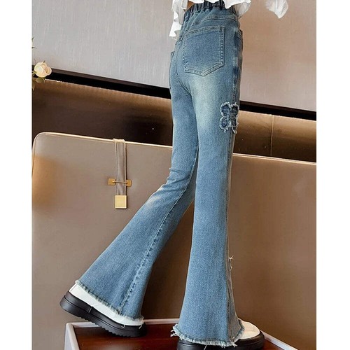 Girls Jean Flare Pants Kids Embroidery Trousers Teenagers Pant 2024 Spring Autum - Picture 6 of 18