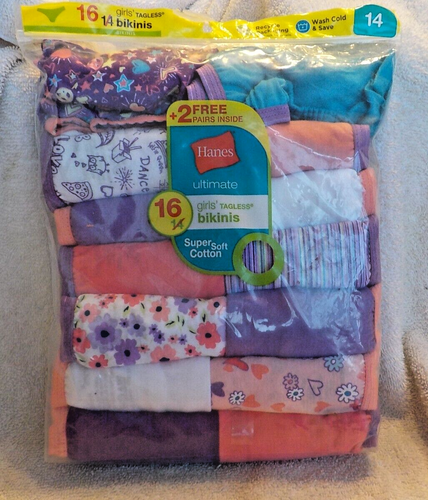 Hanes Girls Value Pack 16 Cotton Bikini Underwear - Size 14 NEW - Picture 1 of 6