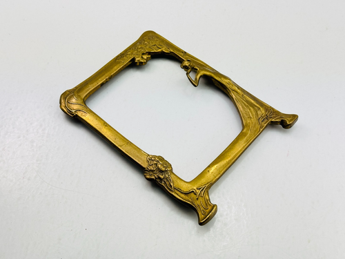 Vintage Antique Art Nouveau Brass Floral Lady Flowing Dress Picture Mirror Frame