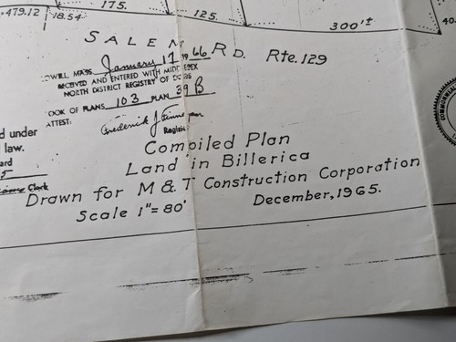 Mapa de estudio masivo Billerica 1965 compilado Plan Land Kings Pines M&T Construct - Imagen 10 de 15