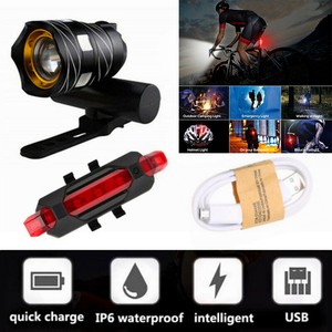 IP65 Bike Front Rear LED Light Set USB Rechargeable Bicycle Headlight Taillight