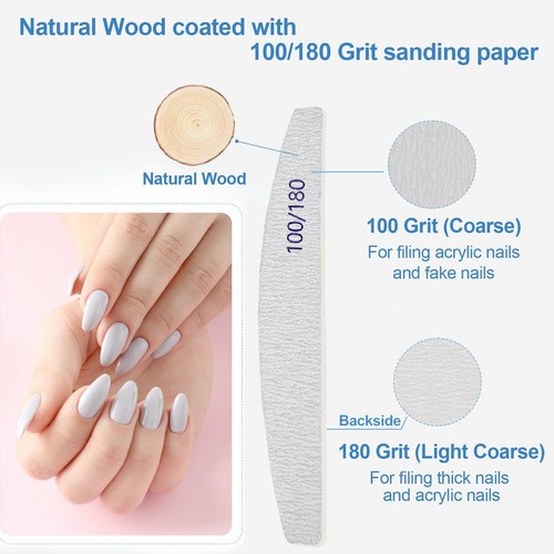 Professional Double-Sided Nail File 100/180 Grit Manicure Pedicure Tool, 12 Pcs - Picture 6 of 7