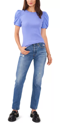 1.STATE Women's Ribbed Puff Short Sleeve Top Size 2X - Baja Blue NWT - Picture 4 of 5
