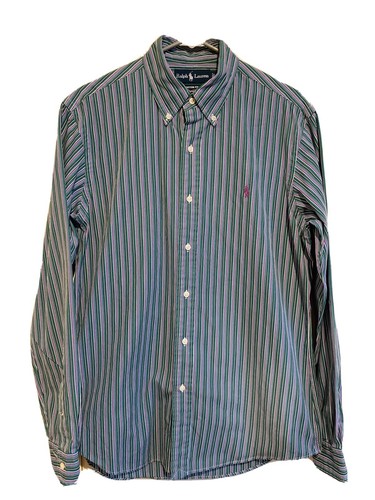Camisa de vestir Polo Ralph Lauren ajuste personalizado con botones verde a rayas talla MEDIANA - Imagen 1 de 6