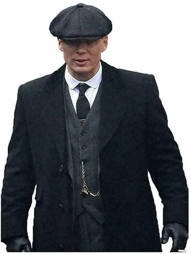 Men's Peaky Blinder Thomas Shelby Gothic Long Black Wool Coat Overcoat New UK
