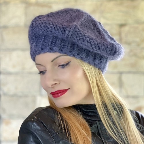 SuperTanya mohair beret elegant beanie hat hand knitted fuzzy hat, one size - Picture 3 of 49