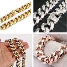 13/15mm Heavy Cut Men's Chain Stainless Steel Curb Cuban Link Bracelet Necklace