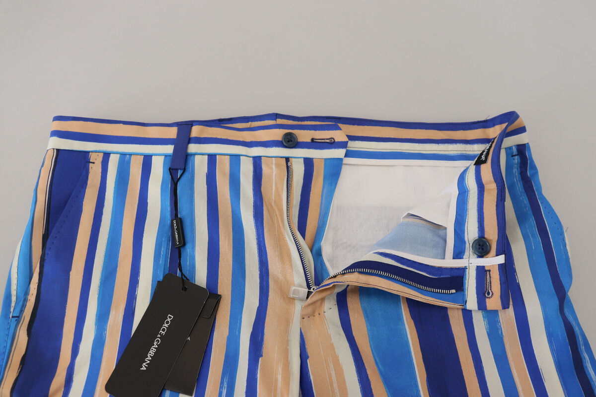 DOLCE & GABBANA Pants Blue Striped Silk Cotton Slim Trousers DOLCE & GABBANA Pants Blue Striped Silk Cotton Slim Trousers