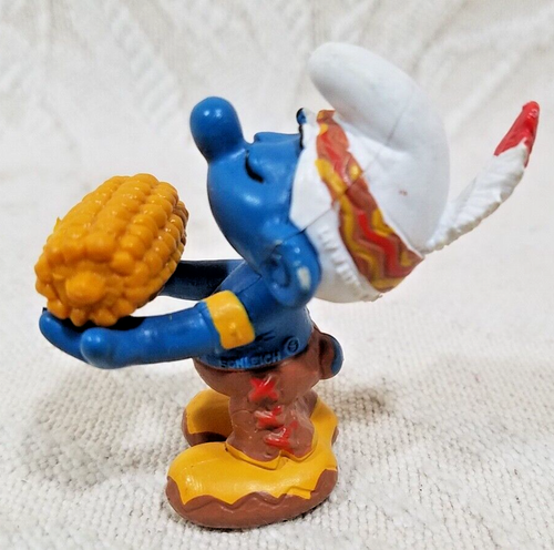 RARO 1984 PITUFOS THANSGIVING MAÍZ PITUFO INDIO 20197 FIGURA DE COLECCIÓN COLECCIONISTA