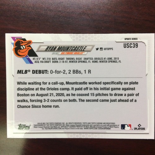 2021 Topps Chrome Update USC39 Ryan Mountcastle RC Baltimore Orioles - Bild 2 von 2