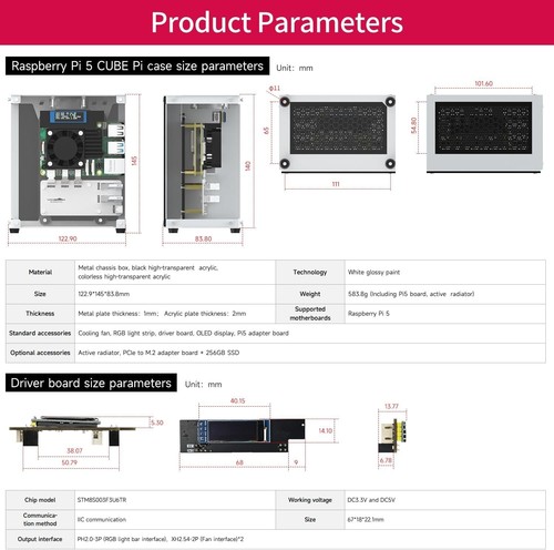 Yahboom Raspberry Pi 5 M.2 SSD PCIe Mini PC Case for Pi 5 with Tower Radiator,RG - Picture 7 of 9