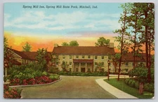 Spring Mill Inn State Park Mitchell Indiana Chrome Postcard c1953