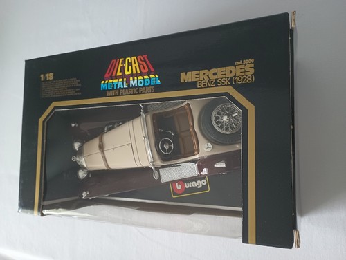 Vintage 1983 Burago 1:18 Scale Die Cast 1928 Tan & Brown Mercedes Benz SSK - Picture 3 of 5