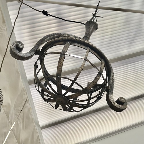 Antique Brass Silvered Basket Chandelier Entrance Porch Hand Made Forged 1900s - Picture 4 of 24