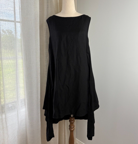 Búl Black Luxe Trapeze Dress Size 10 Linen Blend Split