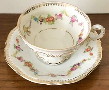 Schumann SCH337 China Single Cup & Saucer  Dresden Flowers STYLE Germany US ZONE