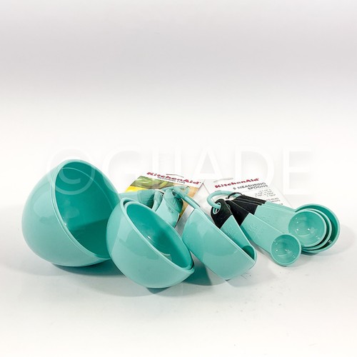 KitchenAid 9Pc Set 4 Measuring Cup & 5 Spoon Set w/ Soft Handles Aqua Sky New - Picture 3 of 5