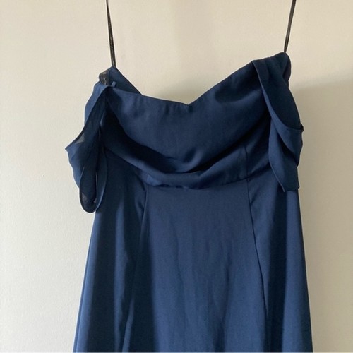 Wayf | Robe maxi neuve avec étiquette Rachel bleu marine décolleté chéri mousseline dorée XS - Photo 5/10