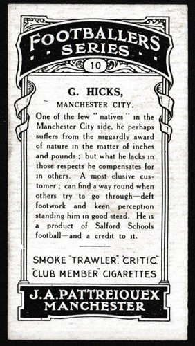 Pattreiouex - 'Footballers Series (Brown)' (1927) - G. Hicks (Manchester City) - Picture 2 of 2