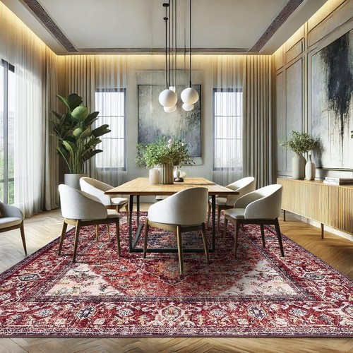Boho Area Rug: 4x6 Low-Pile Distressed Rug - Vintage Rug for Living Room Kitc... - Picture 6 of 6