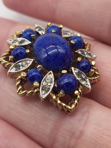 VTG Single Clip On Earring Gold Tone Faux Lapis Lazuli Cabochons - Bild 7 von 8