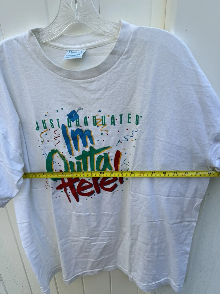 Винтажная мужская футболка PEACOCK PAPER BOSTON XL белая только что законченная I'm Outta Here РЕДКАЯ - Изображение 4 из 4