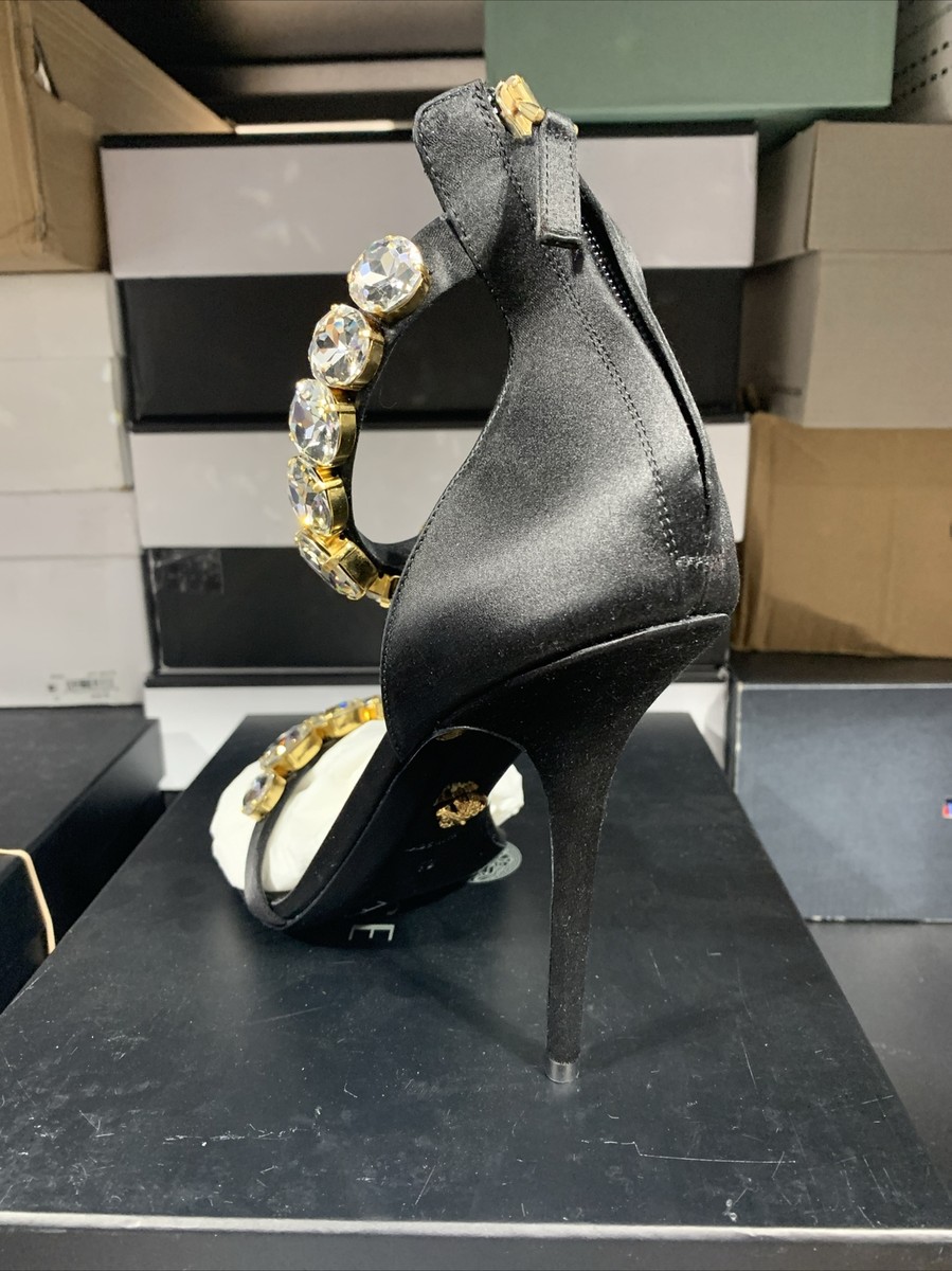 Versace ヴェルサーチェ サテンサンダル クリスタルビジュー New VERSACE Satin Sandals 110mm Embellished Crystals Ankle